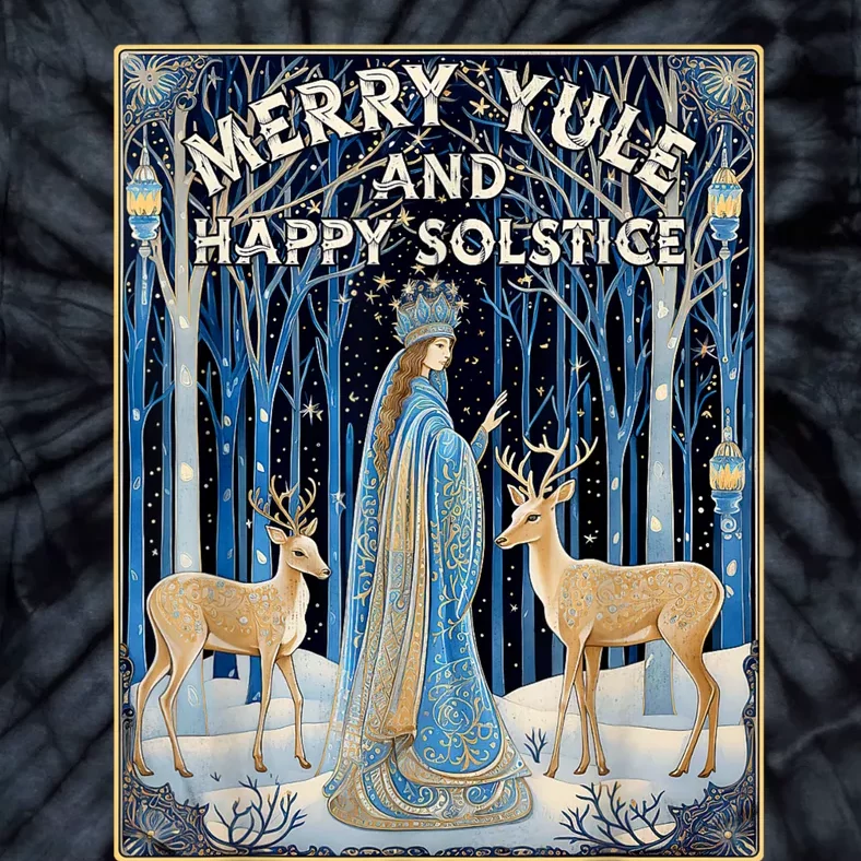 Merry Yule And Happy Winter Solstice Deer Christmas Gothic Tie-Dye T-Shirt