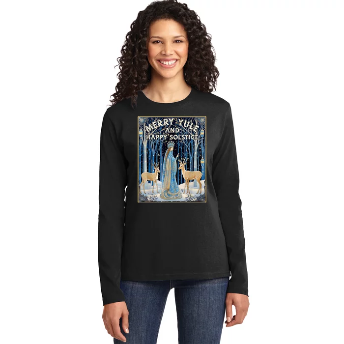 Merry Yule And Happy Winter Solstice Deer Christmas Gothic Ladies Long Sleeve Shirt