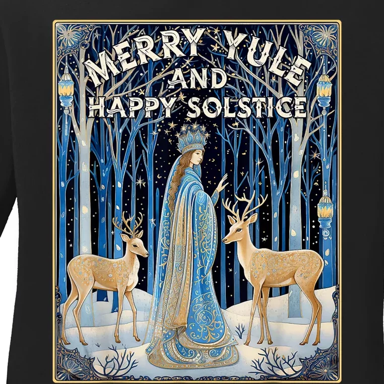 Merry Yule And Happy Winter Solstice Deer Christmas Gothic Ladies Long Sleeve Shirt