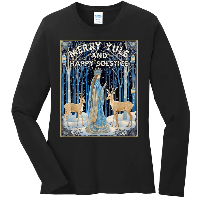 Merry Yule And Happy Winter Solstice Deer Christmas Gothic Ladies Long Sleeve Shirt