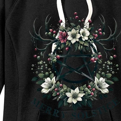 Merry Yule And Happy Winter Solstice Reindeer Christmas Xmas Women's Fleece Hoodie