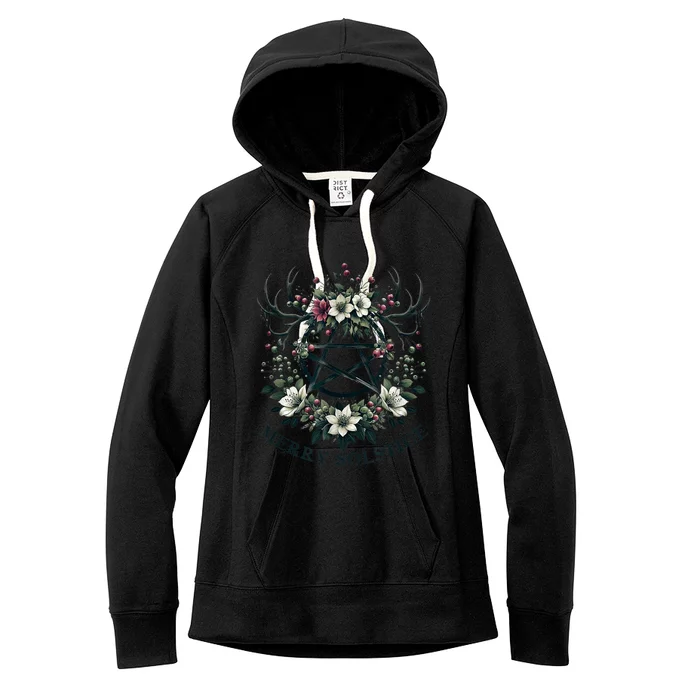 Merry Yule And Happy Winter Solstice Reindeer Christmas Xmas Women's Fleece Hoodie