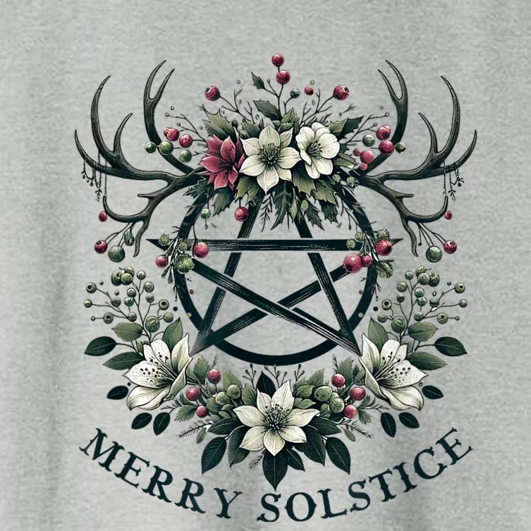 Merry Yule And Happy Winter Solstice Reindeer Christmas Xmas Women's Crop Top Tee