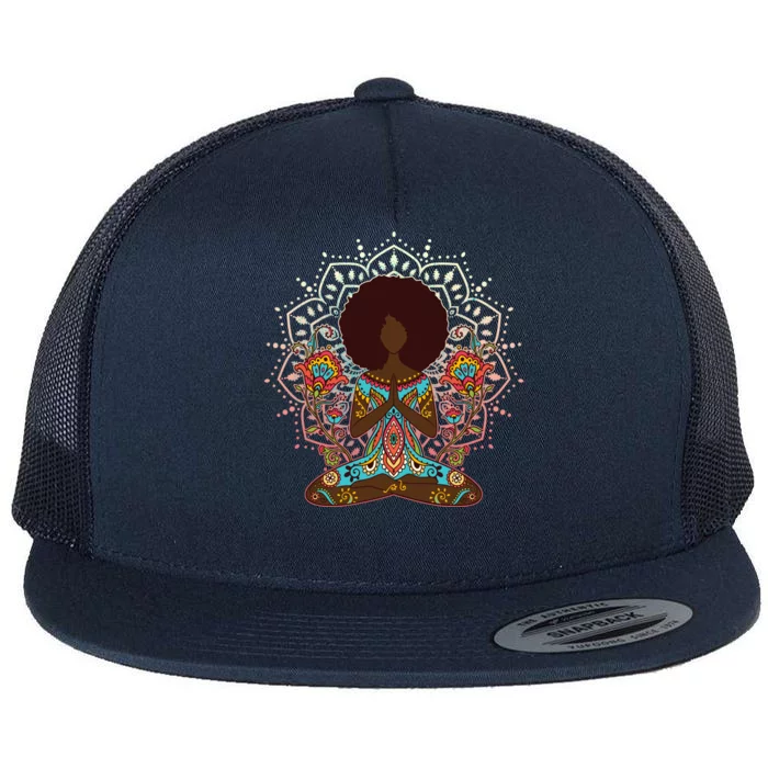 Meditation Yoga Afro Woman Flat Bill Trucker Hat