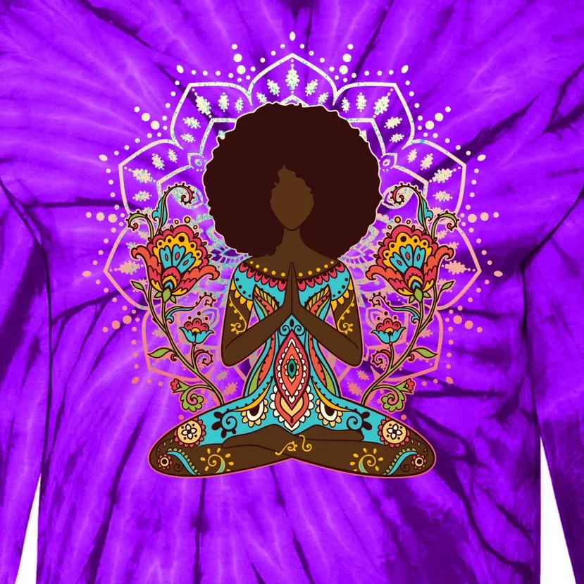 Meditation Yoga Afro Woman Tie-Dye Long Sleeve Shirt