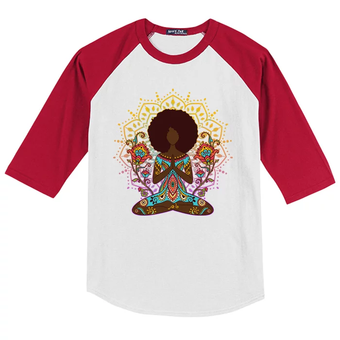 Meditation Yoga Afro Woman Kids Colorblock Raglan Jersey