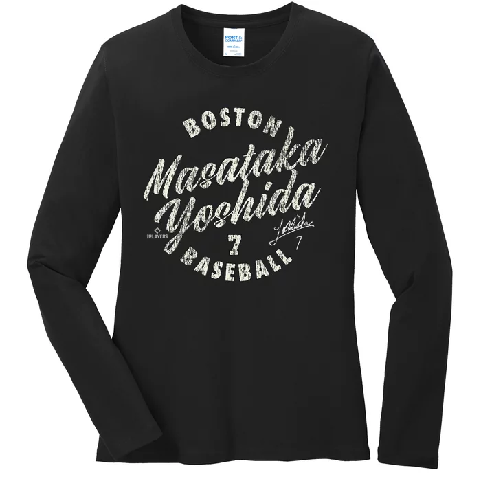 Masataka Yoshida Boston Baseball Vintage Cursive Ladies Long Sleeve Shirt