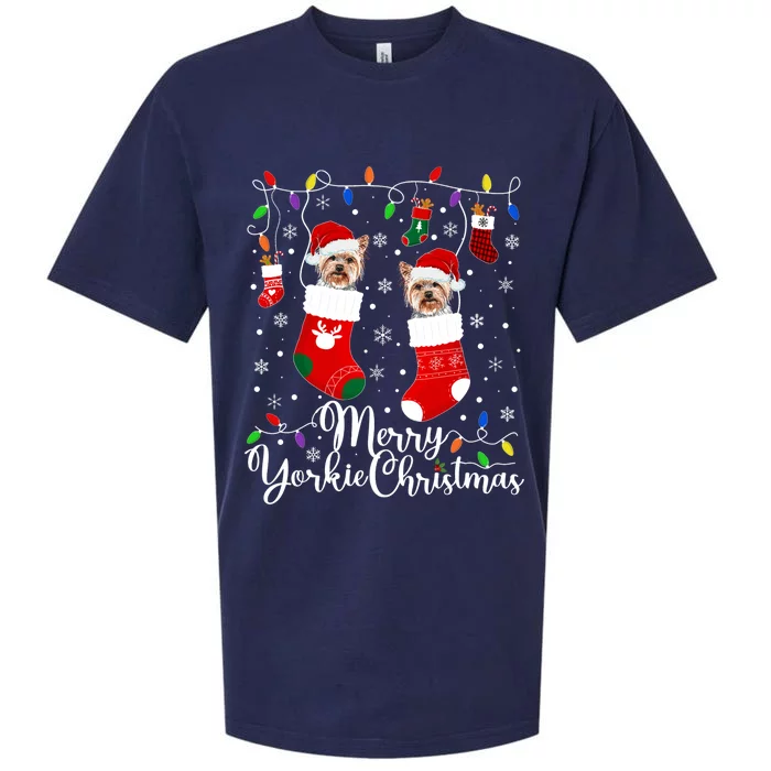 Merry Yorkie Christmas Yorkshire Terrier Xmas Party Long Sleeve Sueded Cloud Jersey T-Shirt