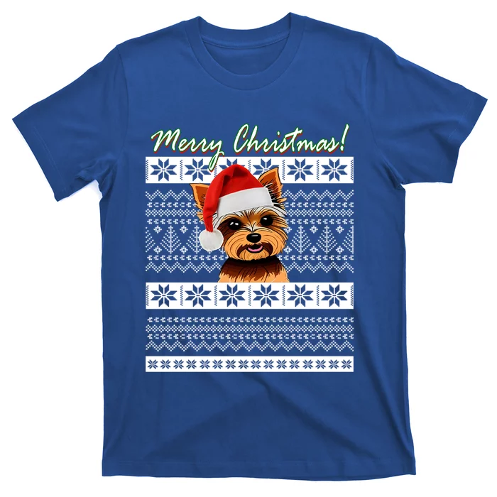 Merry Yorkie Christmas Ugly Sweater Yorkshire Terrier Xmas Funny Gift T-Shirt