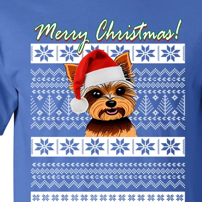 Merry Yorkie Christmas Ugly Sweater Yorkshire Terrier Xmas Funny Gift Tall T-Shirt