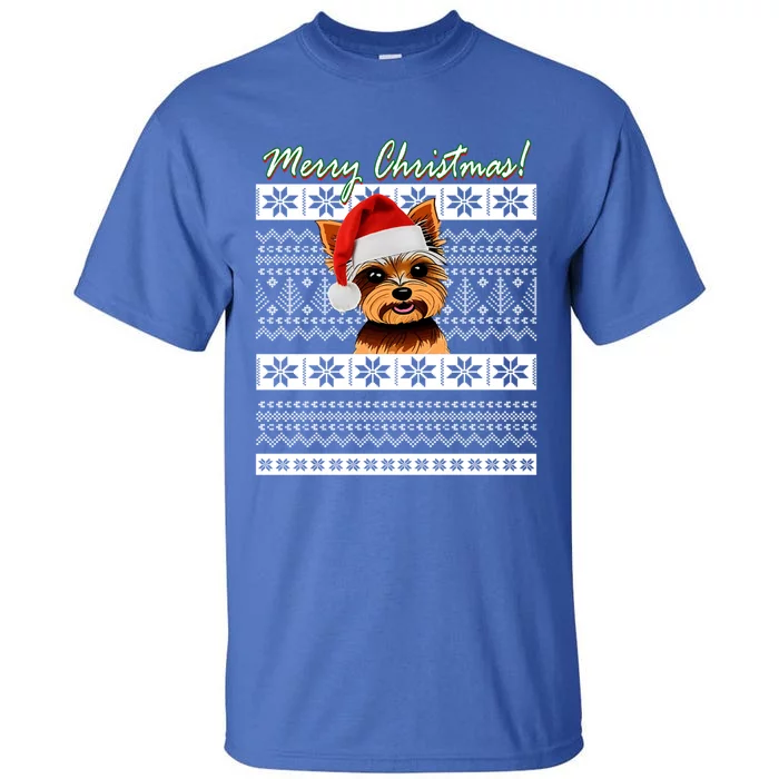 Merry Yorkie Christmas Ugly Sweater Yorkshire Terrier Xmas Funny Gift Tall T-Shirt