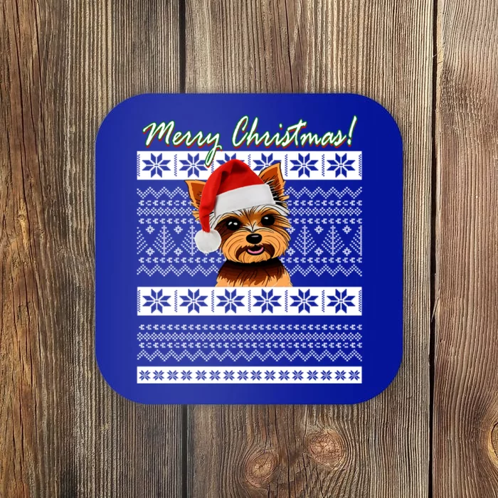 Merry Yorkie Christmas Ugly Sweater Yorkshire Terrier Xmas Funny Gift Coaster