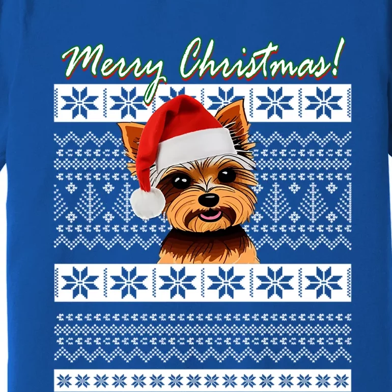 Merry Yorkie Christmas Ugly Sweater Yorkshire Terrier Xmas Funny Gift Premium T-Shirt