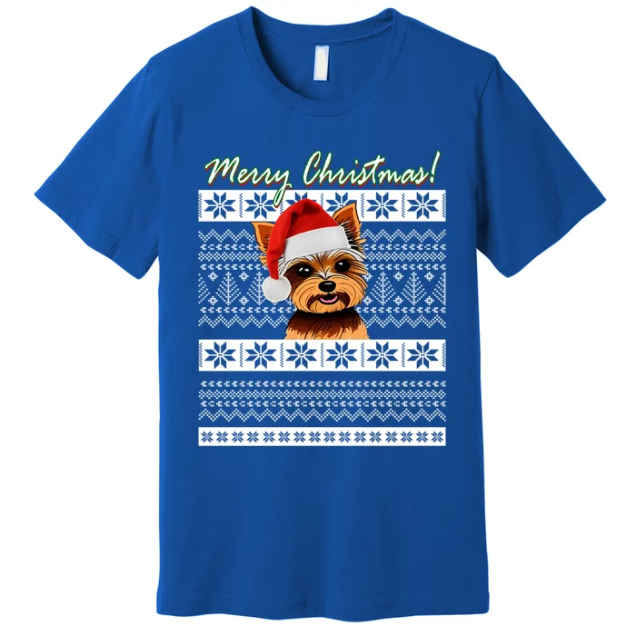 Merry Yorkie Christmas Ugly Sweater Yorkshire Terrier Xmas Funny Gift Premium T-Shirt