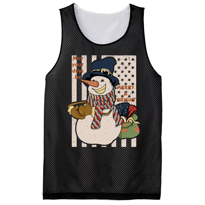 May Your Days Be Merry And Bright Happy Snowman Christmas Hoodie Mesh Reversible Basketball Jersey Tank