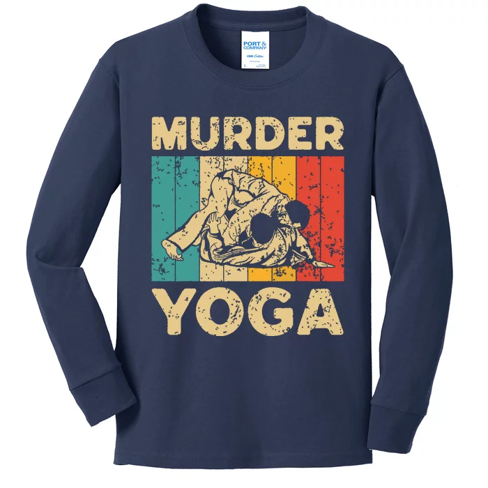 Murder Yoga Funny Vintage BJJ Brazilian Jiu Jitsu Kids Long Sleeve Shirt