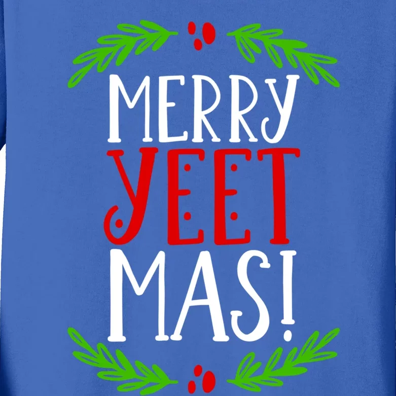 Merry Yeetmas Humorous Yeet Meme Pun Festive Joy Cheer Funny Gift Kids Long Sleeve Shirt