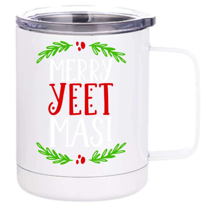 Merry Yeetmas Humorous Yeet Meme Pun Festive Joy Cheer Funny Gift Front & Back 12oz Stainless Steel Tumbler Cup