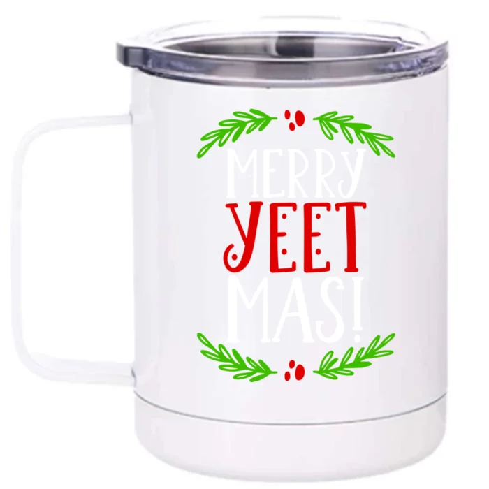 Merry Yeetmas Humorous Yeet Meme Pun Festive Joy Cheer Funny Gift Front & Back 12oz Stainless Steel Tumbler Cup