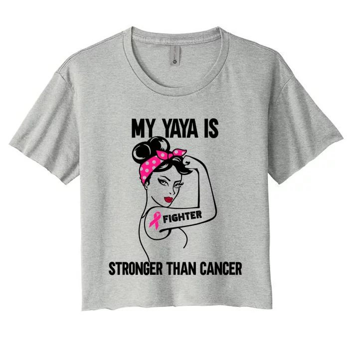 My Yaya Is Stronger Than Cancer Breast Cancer Cute Gift Women's Crop Top Tee