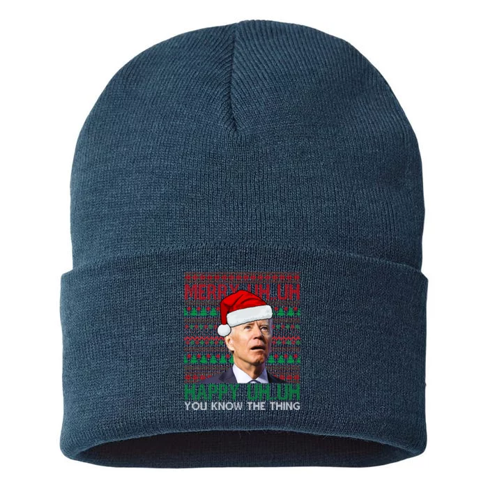 Merry You Know The Thing Funny Joe Biden Christmas Sustainable Knit Beanie