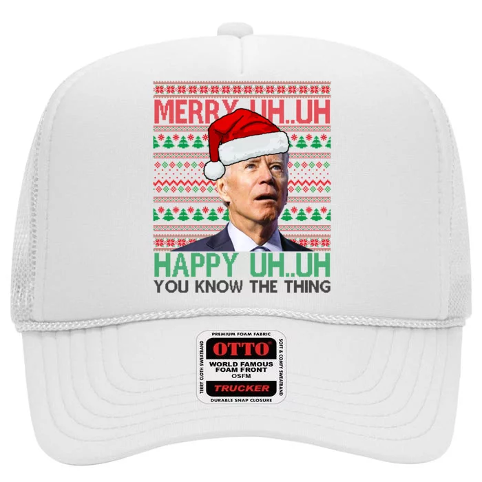 Merry You Know The Thing Funny Joe Biden Christmas High Crown Mesh Trucker Hat