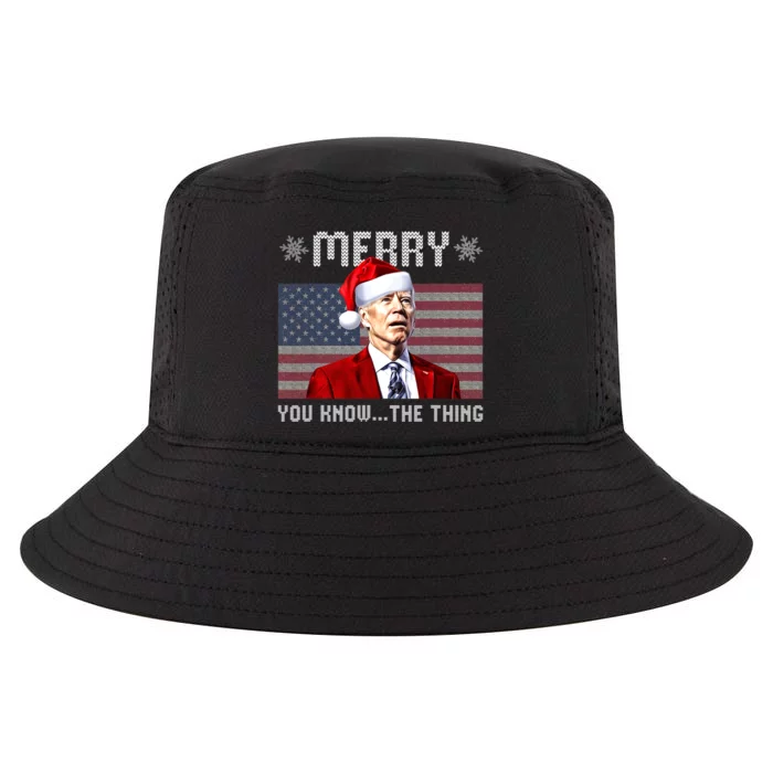 Merry You Know The Thing Christmas Biden Santa American Flag Cool Comfort Performance Bucket Hat