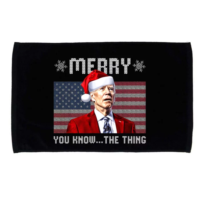 Merry You Know The Thing Christmas Biden Santa American Flag Microfiber Hand Towel