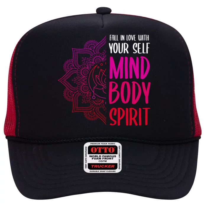 Magic Yoga Love Your Self Meditation Spirit Henna Lotus Gift High Crown Mesh Trucker Hat