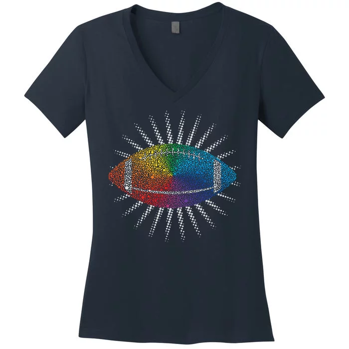 Make Your Mark International Dot Day Rainbow Football Women's V-Neck T-Shirt