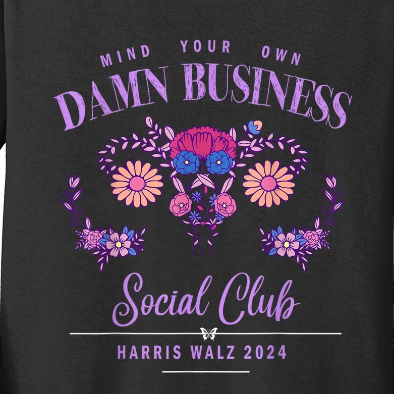 Mind Your Own Damn Business Harris Walz Waltz 2024 Floral Kids Long Sleeve Shirt