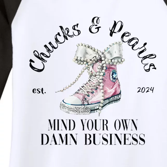 Mind Your Own Damn Business Chucks And Pearls Harris Walz Women's Tri-Blend 3/4-Sleeve Raglan Shirt