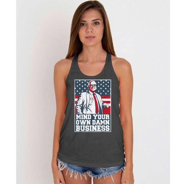 Mind Your Own Damn Business Tim Waltz Kamala Harris 2024 Women's Knotted Racerback Tank