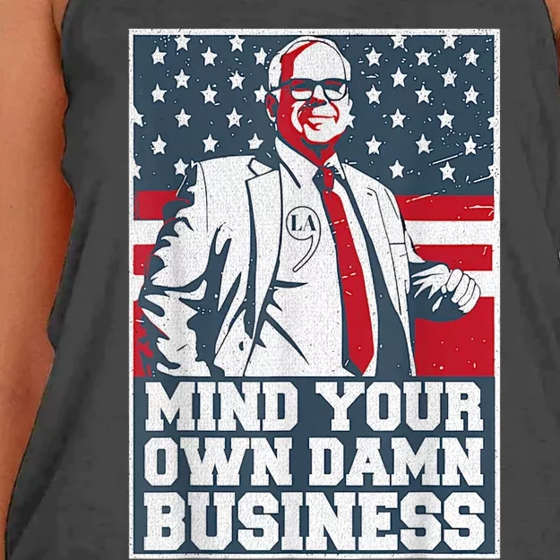 Mind Your Own Damn Business Tim Waltz Kamala Harris 2024 Women's Knotted Racerback Tank