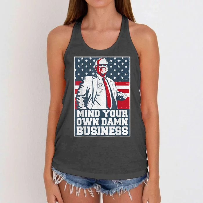 Mind Your Own Damn Business Tim Waltz Kamala Harris 2024 Women's Knotted Racerback Tank