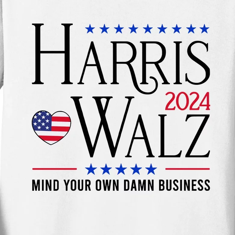 Mind Your Own Dawn Business Harris Walz 2024 Kids Long Sleeve Shirt