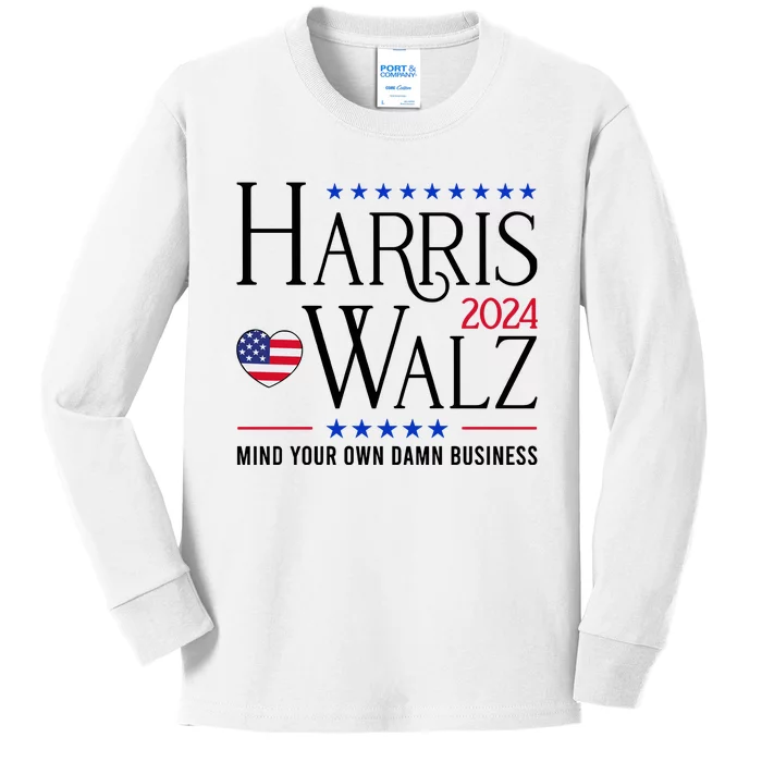 Mind Your Own Dawn Business Harris Walz 2024 Kids Long Sleeve Shirt