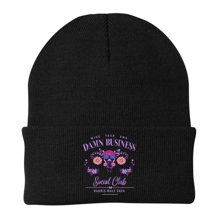 Mind Your Own Damn Business Harris Walz Waltz 2024 Floral Knit Cap Winter Beanie