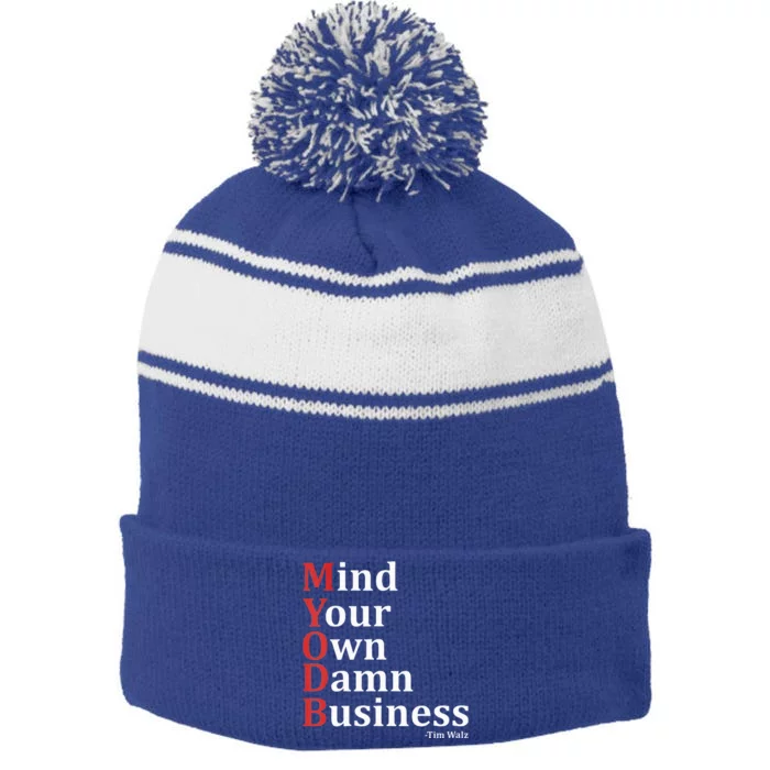 Mind Your Own Damn Business Quotes Walz 2024 Coach Walz Stripe Pom Pom Beanie