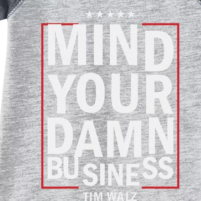 Mind Your Own Damn Business Harris Walz 2024 For President Infant Baby Jersey Bodysuit