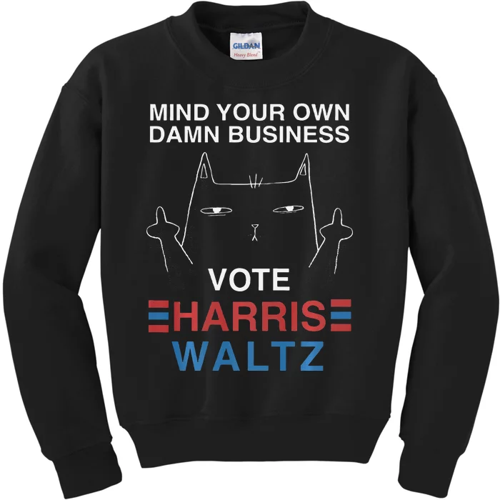 Mind Your Own Damn Business Harris Waltz Cat Lady Kids Sweatshirt