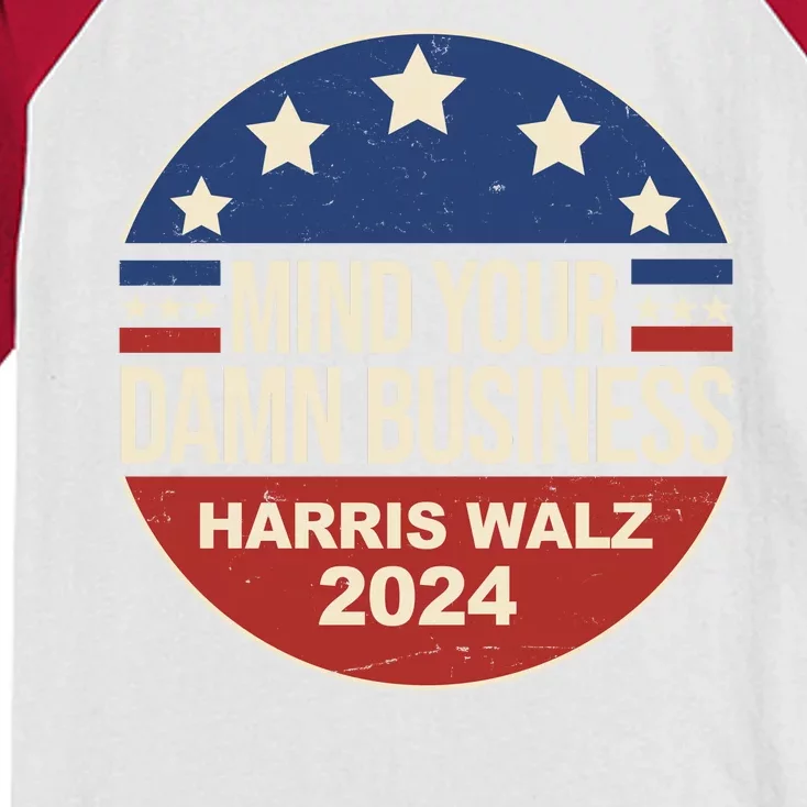 Mind Your Own Damn Business Harris Walz 2024 Election Kids Colorblock Raglan Jersey