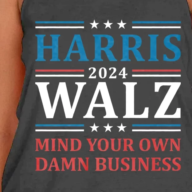 Mind Your Own Damn Business Harris Walz Waltz 2024 Women's Knotted Racerback Tank