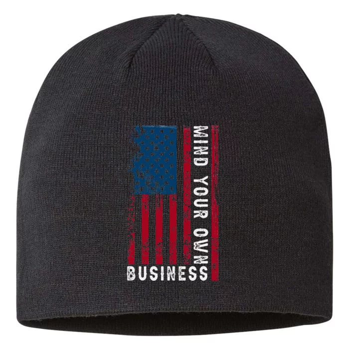 Mind Your Own Business Usa Flag Patriotic Retro 8 1/2in Sustainable Knit Beanie