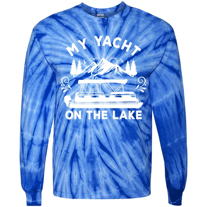 My Yacht On The Lake Pontoon Boat Mens Boating Tie-Dye Long Sleeve Shirt