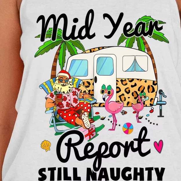 Mid Year Report Still Naughty Christmas In July Camper Women's Knotted Racerback Tank