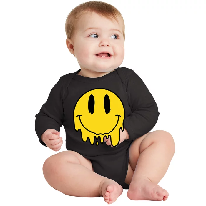 Melting Yellow Smile Funny Smiling Melted Dripping Face Cute Baby Long Sleeve Bodysuit