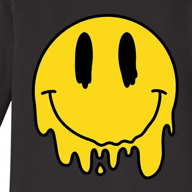 Melting Yellow Smile Funny Smiling Melted Dripping Face Cute Baby Long Sleeve Bodysuit