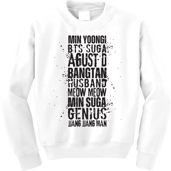 Min Yoongi Suga Agust D Nicknames Kids Sweatshirt