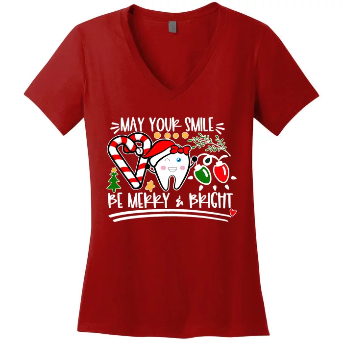 May Your Smile Be Merry Bright Christmas Holiday Season Women's V-Neck T-Shirt